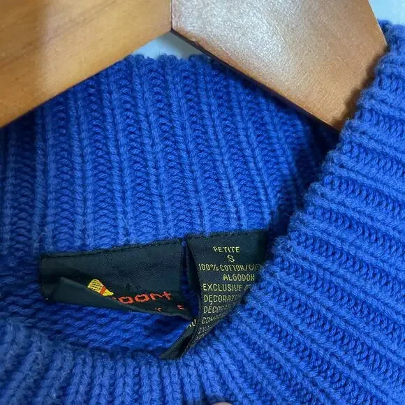 Women's Petite Small Vtg Liz Claiborne Blue Floral Knit Cotton Crop Sweater - Picture 3 of 4